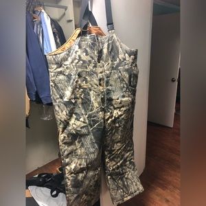 Waterproof camo Columbia bibs.